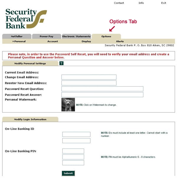 Online Banking Password Reset